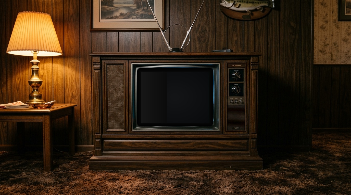 Authentic 1980s Living Room with Console TV